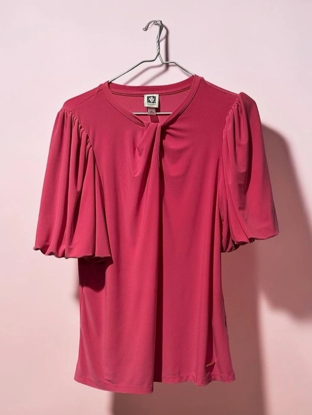Anne Klein Pink Pleated Sleeve Blouse Size Medium